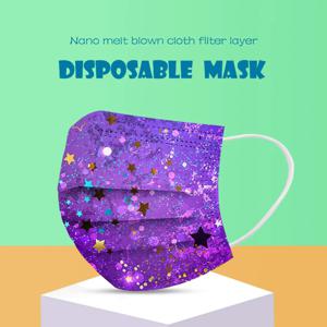 혼합 색상 50개 일회용 일일 보호 마스크 성인용 마스크 별이 빛나는 하늘 보라색 캠퍼스 외출 쇼핑 통근 일일 보호