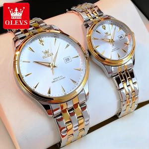 OLEVS 커플 시계 심플 캐주얼 고급 스틸 오리지널 브랜드 쿼츠 손목시계 연인용 방수 남녀 시계 날짜 표시 신제품