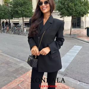 콘달라 오피스 레이디 시크 블랙 블레이저 여성 V넥 싱글 버튼 긴팔 재킷 패션 2025 빈티지 엘레강스 여성 블레이저