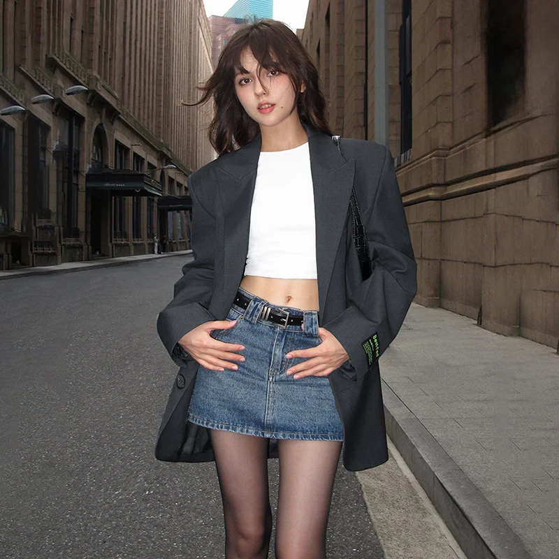 여성용 아메리칸 스트리트 오버사이즈 블레이저 빈티지 노치드 칼라 캐주얼 수트 재킷 여성 봄 가을 트렌드 Y2K 블레이저 코트