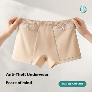 여성용 면 팬티 비밀 지퍼 포켓 미드라이즈 보안 속옷 도난 방지 여행 안전 숨겨진 돈 포켓 여성 속옷