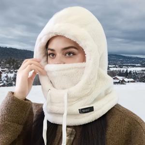 여성용 겨울 흰색 플러시 플리스 후드 가벼운 스키 마스크 야외 스포츠 사이클링 러닝 하이킹 추운 날씨용