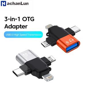 3 in 1 OTG 어댑터 USB3.0 to 마이크로 USB/타입 C/라이트닝 컨버터 아이폰 샤오미 삼성용 마우스 키보드 U 플래시 드라이브