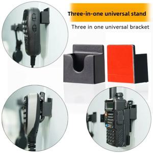 3-in-1 범용 무전기 스탠드 홀더 및 마이크 후크: 3M 접착식 마운트, 차량용 라디오 마이크 클립, 마이크 후크