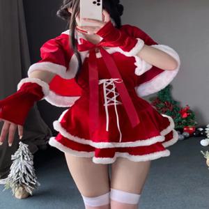 섹시하고 귀여운 크리스마스 의상 여성용 망토 새해 로브 토끼 소녀 유니폼 코스프레 의상 무대 공연 전통 중국 의상