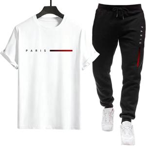 핫세일 남성 티셔츠 트레이닝복 프린트 캐주얼 티셔츠 야외 스포츠 조깅 남성 의류 단품 티셔츠 바지 봄 여름