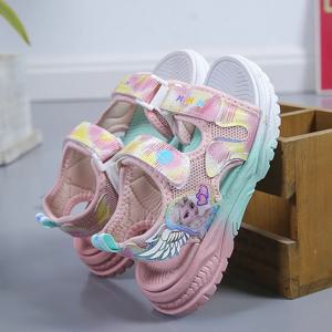 디즈니 어린이 신발, 엘사 소녀 메쉬 비치 샌들, 패션 냉동 공주, 부드러운 바닥, 가벼운 엿보기, 발가락 샌들, 크기 26-37