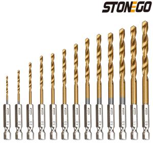 STONEGO 13PCS 1.5mm-6.5mm 드릴 비트 세트 티타늄 코팅 고속 강철 육각 섕크 홀 오프너 목재 플라스틱 알루미늄