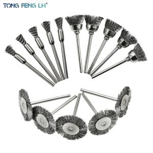 와이어 휠 컵 브러시 세트 드릴 연마 Dremel 도구 파워 다이 그라인더 용 3mm 생크 로타리 전기 연마 도구