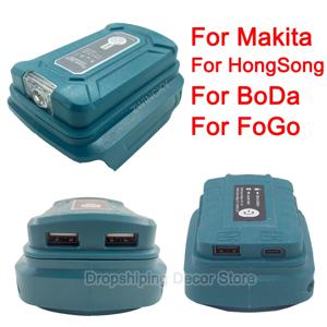 Makita/HongSong/BoDa/FoGo 18V 리튬 이온 배터리 배터리 어댑터(LED 램프 손전등 포함) 듀얼 USB 유형 C 휴대 전화 충전기