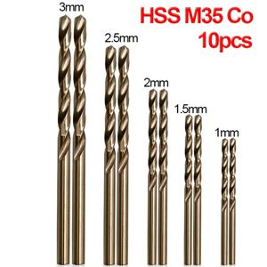 10 개/대 HSS M35 코발트 드릴 비트 1mm 1.5mm 2mm 2.5mm 3mm 코발트 코팅 드릴 비트 금속 스테인레스 스틸 드릴링 용 전동 공구
