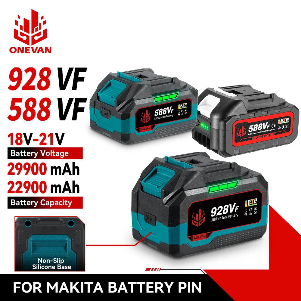 ONEVAN 22900mAh 29900mAh 충전식 리튬 이온 배터리, 배터리 표시기 포함 Makita 18V 배터리 핀용 렌치 전동 공구