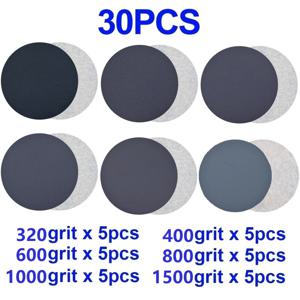 30Pcs 3 인치 75mm 샌딩 디스크 습식/건식 사포 320, 400, 600, 800, 1000, 1500 그릿 고품질 모래 카라비너 ​​라운드 모래 트레이