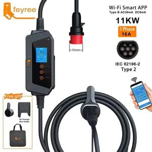 Feyree Type2 케이블 휴대용 EV 충전기 11KW 16A 3P 차량용 충전기 Wi-Fi APP 제어 EVSE 충전 박스 전기 자동차 용 CEE 플러그