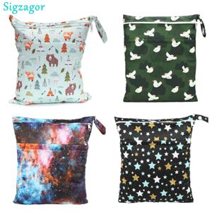 [Sigzagor] 지퍼가 달린 아기 기저귀 가방 2개가 포함된 습식 건식 가방 기저귀 가방 방수 재사용 가능 세탁 가능