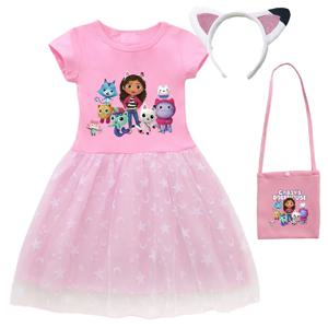 만화 개비 고양이 드레스, 아기 소녀 공주 원피스 가방 머리띠, 어린이 개비의 인형 집 코스프레 코스튬, 여름 2024 신제품