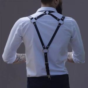 남성용 섹시한 하라주쿠 인조 가죽 바디 가슴 하프 하네스 멜빵, 펑크 슬링 버클 어깨 스트랩 벨트, 결혼식용 O링
