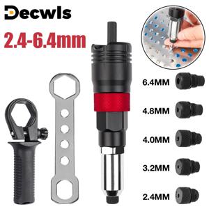 2.4/3.2/4.0/4.8/6.4mm 전기 리벳 건 어댑터, 전문 무선 리베터 키트 전기 드릴을 사용한 조립에 적합한 렌치와 손잡이가 있는 자동 리벳 건, 가정용 무선 리벳 도구