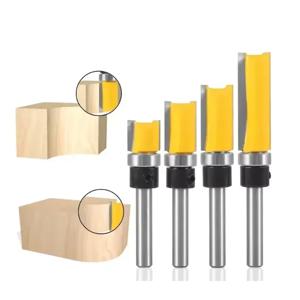 4개, 1/4인치 생 베어링 가이드 패턴 라우터 비트 - 양날 직선 커터가 있는 목공 가장자리 트리밍 도구