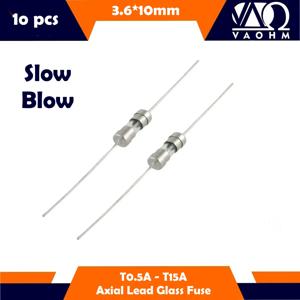 축 리드 유리 퓨즈 슬로우 블로우, 3.6x10mm, 0.5A, 1A, 1.5A, 2A, 2.5A, 3A, 3.15A, 4A, 5A, 6.3A, 8A, 10A, 12A, 15A, 250V, 10 개