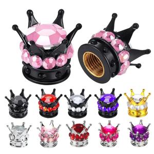 4 크라운 타이어 스템 커버 블루레이 라인스톤 범용 크롬 크라운 타이어 커버 자동차 액세서리