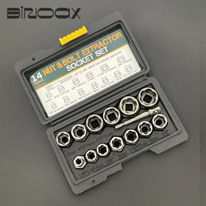 14 Pcs 임팩트 볼트 및 너트 리무버 세트 Cr-Mo 강철 볼트 추출기 도구 세트(산업용 솔리드 보관 케이스 포함)