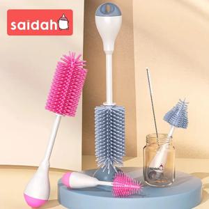 360도 회전 3 in 1 실리콘 아기 젖병 젖꼭지 브러시 워시 워터 컵 컨테이너 밀짚 청소 브러시 ​​세트