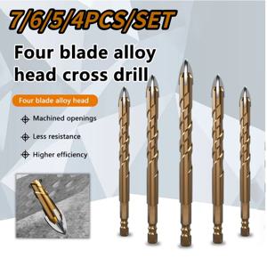 7PCS 3-12mm 크로스 육각형 타일 드릴 비트 유리 금속 세라믹 초경 합금 크로스 타일 드릴 비트 세트 드릴링 도구