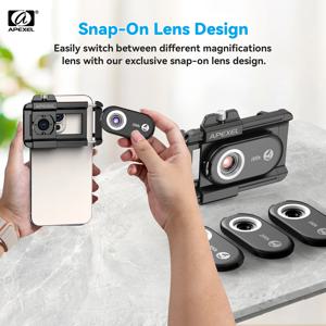 APEXEL 휴대폰 렌즈용 현미경 렌즈, LED 스마트폰 액세서리 포함, 3 in 1 확대 매크로 렌즈, PhoneMicro 5 100X -200X, 신제품