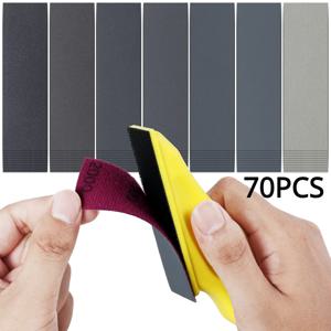 70pcs DIY 핸드 샌드페이퍼 미니 샌더 키트 루프 샌더 종이 모듬 그릿 습식 건식 샌딩 스트립 세부 도구 핸드 맷돌