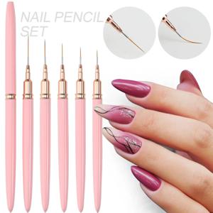 YIKOOLIN 5pcs 네일 아트 라이너 브러쉬 세트 UV 젤 네일 브러쉬 키트 프렌치 스트라이프 라인 페인팅 드로잉 꽃 펜 매니큐어 도구