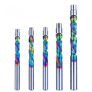 드리니크 1개 DLC 코팅 초경 베어링 가이드 밀링 커터 2날 스파이럴 플러시 트림 8MM 생크 목공 엔드밀