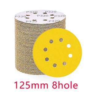 125mm 5 인치 8 홀 노란색 사포, 디스크 용 샌딩 그라인더 자동차 목공 금속 그라인딩 디스크 연마 연마 도구