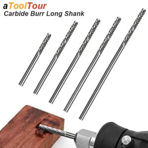 3mm 1/8 긴 생크 드로잉 카바이드 Burs Dremel 공구 밀링 커터 버 다이아몬드 컷 로터리 38mm ~ 100mm 길이 금속 목재