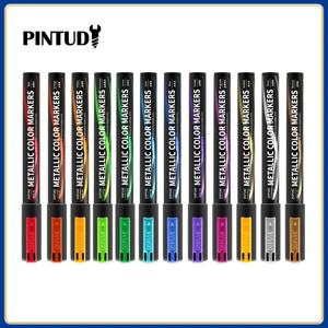 DSPIAE MKA 12 색 슈퍼 메탈릭 마커 브러시 펜 환경 친화적 인 수성 소프트 헤드 레드 블루 그린 Glod 12 개/대