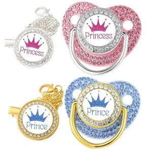 럭셔리 라인 석 아기 젖꼭지 체인 클립 뚜껑 공주 왕자 크라운 젖꼭지 신생아 실리콘 젖꼭지 유아 샤워 선물
