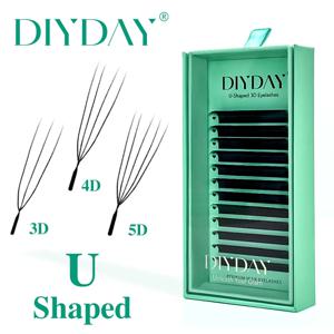 DIYDAY U자형 3D 4D 5D 속눈썹 연장 신형 U자형 W 블룸 래쉬 프리메이드 팬 가볍고 풍성한 밍크 인조 속눈썹