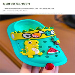 여름 어린이 슬리퍼 구멍 어린이 샌들 부드러운 미끄럼 방지 만화 공룡 DIY 디자인 실내 미끄럼 방지 소년 소녀 해변 신발