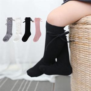 가을 어린이 무릎 높은 양말 아기 소녀 소년 Bowknot 플랫 긴 양말 부드러운 면화 솔리드 어린이 공주 Socken 0-7 년