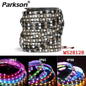 WS2812B 스마트 픽셀 RGB LED 스트립 라이트, 개별 주소 지정 가능 IC IP30 IP65 IP67 매직 테이프 라이트, 블랙 PCB, DC5V