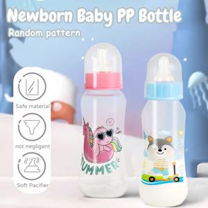 250ml 신생아 젖병, 누출 방지 아기 만화 PP 병, 안전하고 내구성이 뛰어난 병, BPA 프리, 무작위 패턴