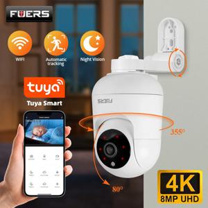 조정 가능한 브래킷이있는 FUERS 4K 8MP WiFi IP 카메라 Tuya 스마트 홈 보안 무선 감시 카메라 베이비 모니터 미니 캠