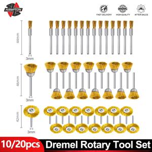 3.0mm 생크 와이어 브러시 황동 와이어 10/20pc 연마 도구 금속 녹 제거 Dremel 로타리 도구 용 스테인레스/나일론/황동 강철