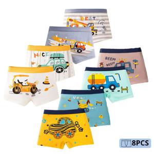 4/8Pcs 고품질 코튼 보이 복서 간단한 멋진 굴삭기 패턴 키즈 복서 통기성 어린이 속옷 부드러운 바닥 팬티