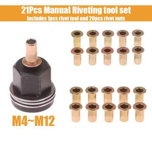 리벳 너트 도구 어댑터 M3 M4 M5 M6 M8 M10 M12 핸드 전기 리벳 너트 헤드 리베 터 금속 라이센스 플레이트 간단한 설치 21pc