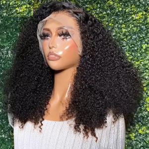 13x4 4X4 곱슬 숏밥 레이스 프론트 인모 가발 여성용 프리 플러킹 밥 레이스 프론탈 딥 웨이브 100% 인모 가발 16 18인치