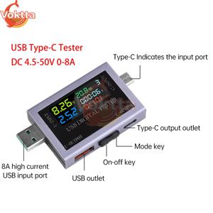 듀얼 USB Type-C 테스터 DC 4.5-50V 0-8A 다기능 디지털 디스플레이 전압 전류계 전력계 보조베터리 충전 테스터