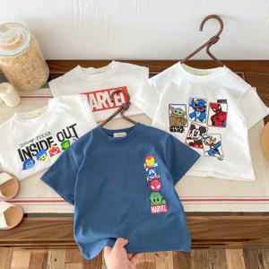 디즈니 보이 티셔츠 재미 있은 그래픽 보이 키즈 선물 탑 티 미키 마우스 티셔츠 소년 반팔 캐주얼 아동 의류