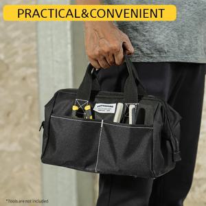도구 가방, 12인치 와이드 입 홈 도구 정리함, 스크루드라이버, 렌치, 펜치용 휴대용 보관 핸드백, 견고한 베이스 포함