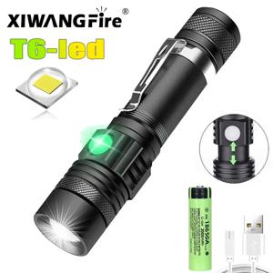 울트라 브라이트 T6 LED 손전등 충전식 4 조명 모드 줌이 가능한 토치 사용 18650 배터리 야외 캠핑 낚시 랜턴